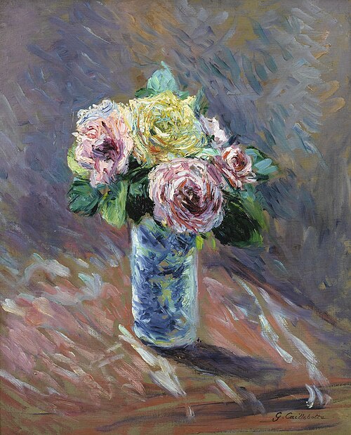 Roses jaunes et rouges dans un vase de cristal, , Gustave Caillebotte