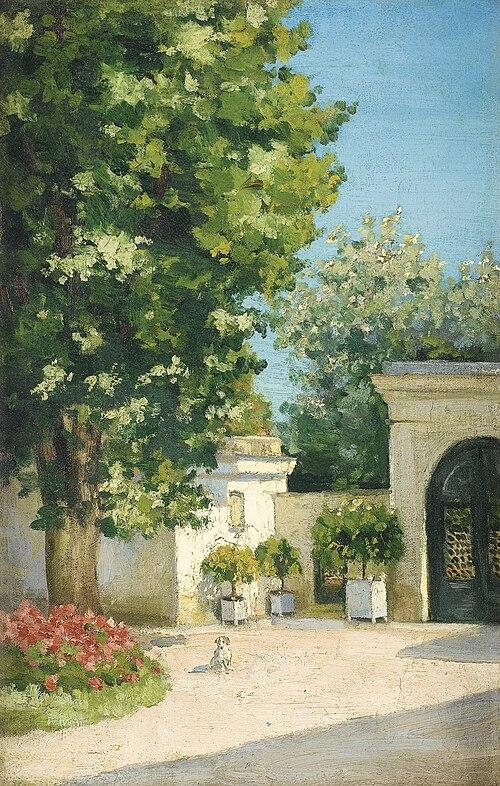 Yerres. De l'exèdre, le porche de la demeure familiale, 1875, Gustave Caillebotte