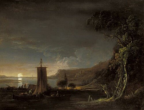 Moonlit river landscape, 1775, Gottlieb Schiffner