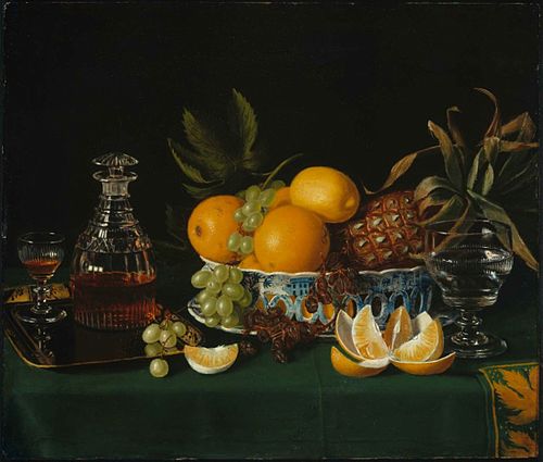 Still Life on a Green Table Cloth, 1815, Charles Bird King