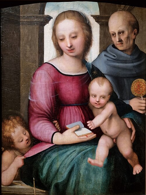 La Vierge, l'Enfant Jésus, le petit saint Jean-Baptiste et saint Bernardin, , Leonardo di Francesco di Lazzaro Malatesta
