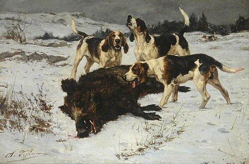 Hounds with a Boar, 1878, Charles Olivier de Penne