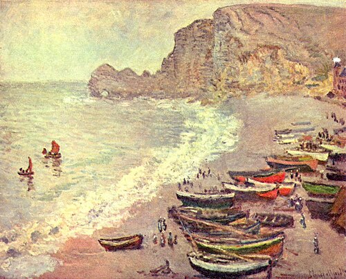 Étretat : la plage et la porte d'Amont, 1883, Claude Monet