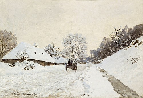 La Charrette. Route sous la neige à Honfleur, 1867, Claude Monet