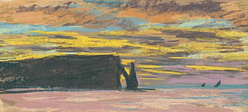 Aiguille et Porte d'Aval, Étretat, Soleil couchant, 1883, Claude Monet