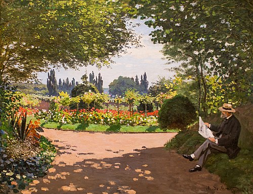 Adolphe Monet lisant dans un jardin, 1867, Claude Monet