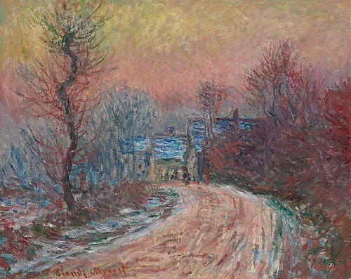 Entrée de Giverny en hiver, soleil couchant, 1885, Claude Monet