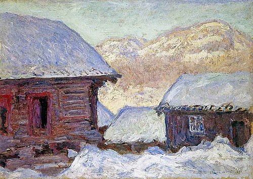 Maisons dans la neige et mont Kolsaas, 1895, Claude Monet