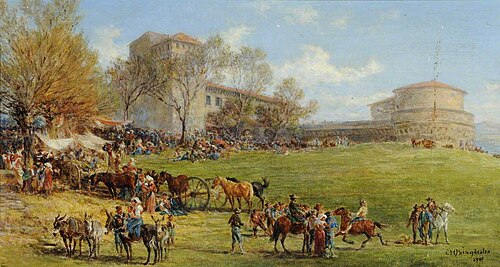View of Grottaferrata Fair near Rome, 1901, Charles Poingdestre