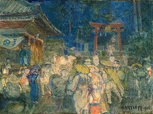 Temple on Lake Biwa, Night, 1915, Charles W. Bartlett