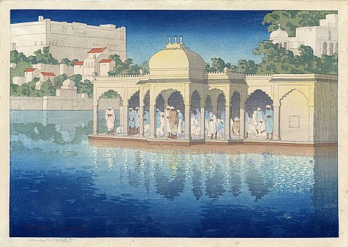 Prayers at Sunset, Udaipur, India, 1919, Charles W. Bartlett
