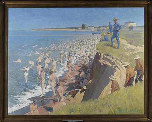 Polish Army Bathing at Niagara Camp, 1919, Charles William Jefferys