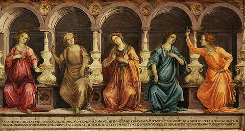 Five Sibyls Seated in Niches: the Samian, Cumean, Hellespontic, Phrygian and Tiburtine, 1473, Filippino Lippi