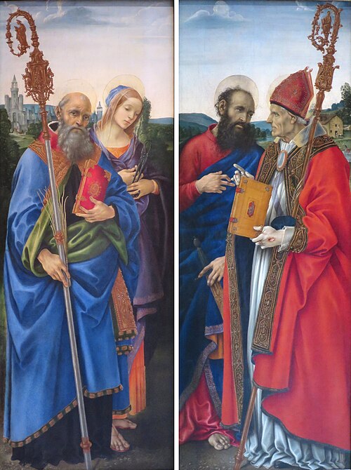 Saints Benedict and Apollonia (left) and Saints Paul and Frediano (right), 1483, Filippino Lippi