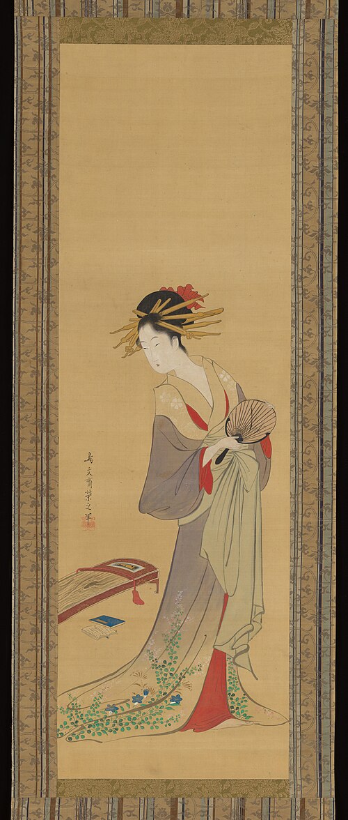 Courtesan with Fan and Koto, 1783, Chōbunsai Eishi