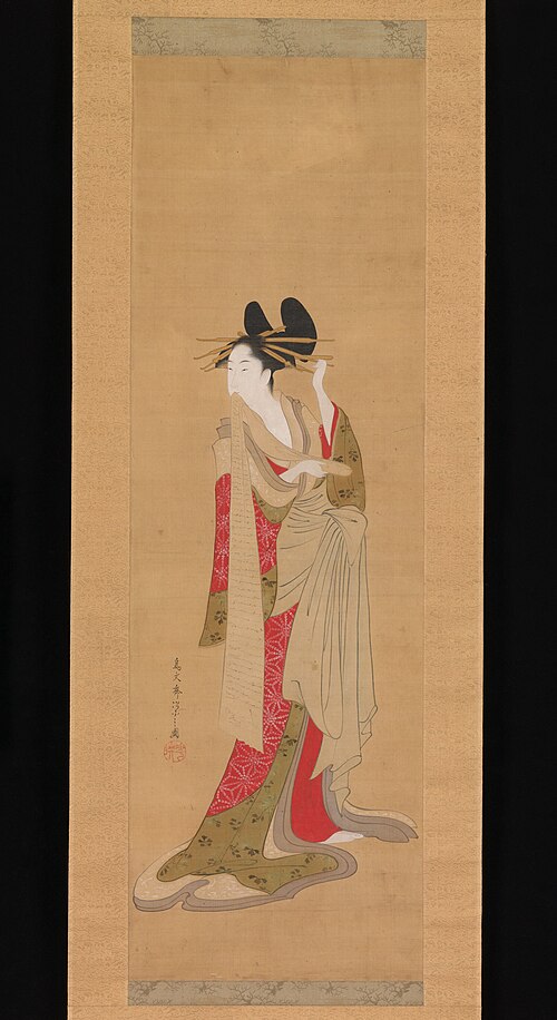 Courtesan with a Letter in Her Mouth, 1785, Chōbunsai Eishi