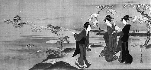 Three Beauties Viewing Cherry Blossoms, 1798, Chōbunsai Eishi