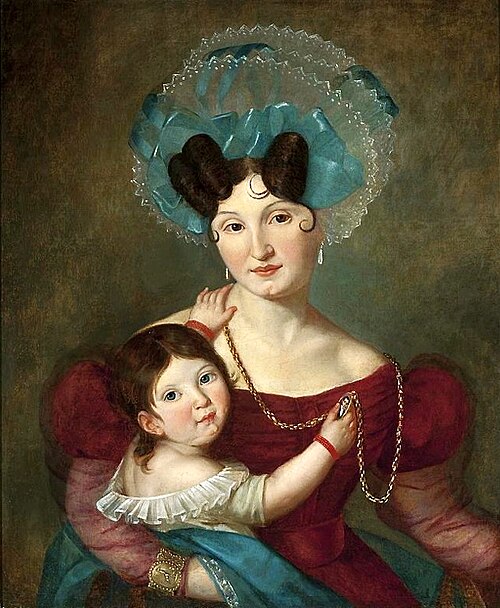 Portrait de Maria Anna Rawiczowa née Gutman (1807-1887) avec son fils Władysław Aleksander (1832-186, 1834, Jan Damel