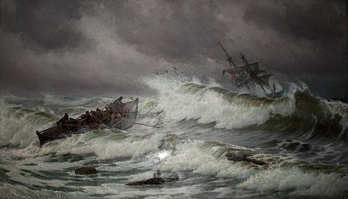 The lifeboat heading out, fierce storm., 1877, Carl Locher