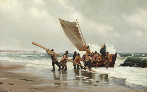 The boat is hauled ashore., 1892, Carl Locher
