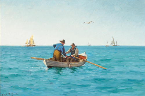 Fishermen dragging in their nets., 1892, Carl Locher