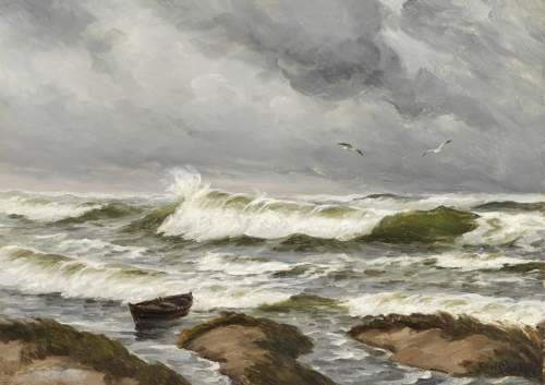 Surf, dark clouds are gathering., 1892, Carl Locher