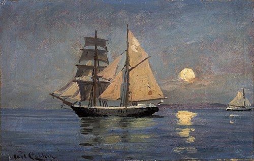 Night atmosphere at see. Full moon, , Carl Locher
