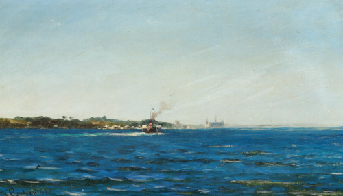 The coast at Helsingør with Kronborg in the background., 1890, Carl Locher