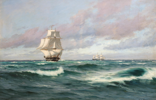 Sailing ships at sea., 1892, Carl Locher
