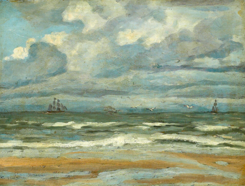 The sea with ships and seagulls., 1892, Carl Locher