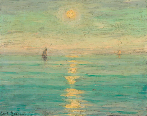 Ships on the sea, sundown., 1892, Carl Locher