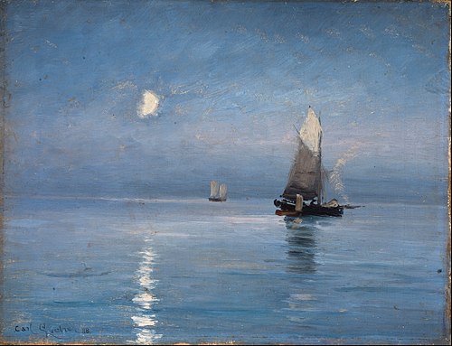 Fishing cutters in the moonlit night, 1888, Carl Locher