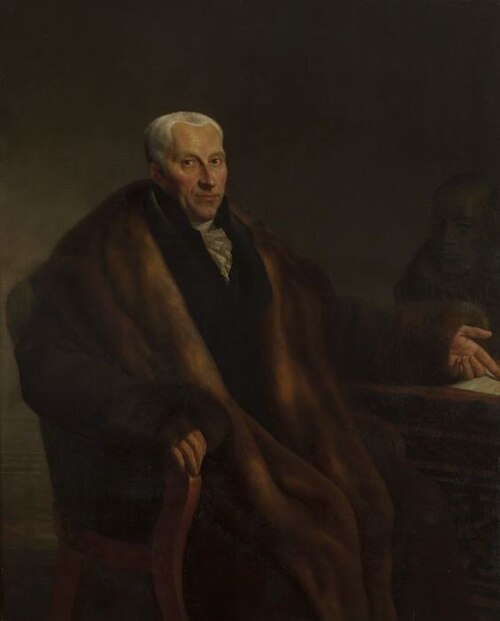 Portrait of Gijsbert Karel van Hogendorp (1762-1834) with a bust of Willem 'the Silent' (1533-1584), 1819, Cornelis Cels