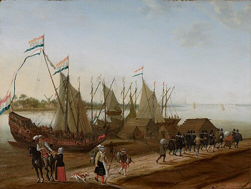 The departure of Puritans from Delfshaven to join the 'Speedwell' to the New World, 1620, Cornelis Liefrinck II
