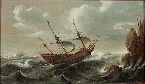 A Dutch pinnace in a rough sea, 1625, Cornelis Verbeeck