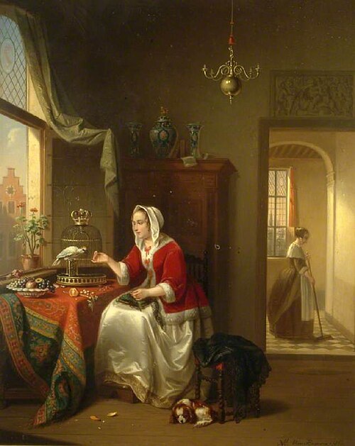 Feeding the Parrot, 1860, Alexis van Hamme