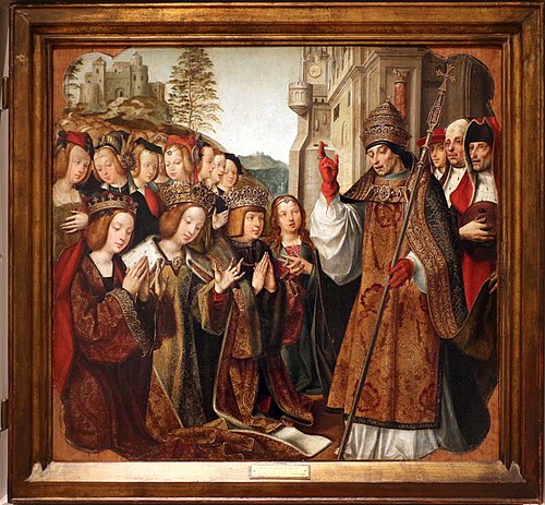 Blessing of Saint Auta by Pope Siricius, 1520, Master of the Altarpiece of Santa Auta