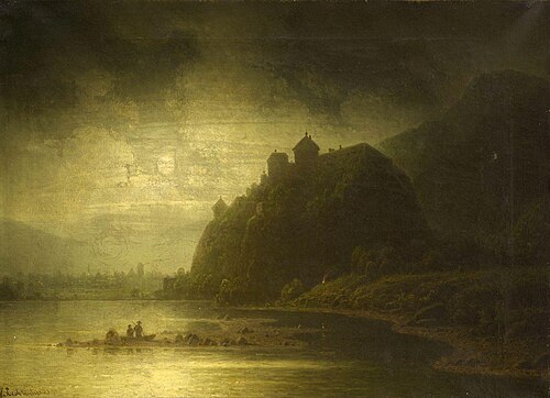 Nächtliche Uferlandschaft mit Burg, , Wilhelm Lichtenheld