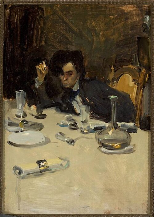 Painter Roman Laskowski at the table, sketch, 1905, Konrad Krzyżanowski