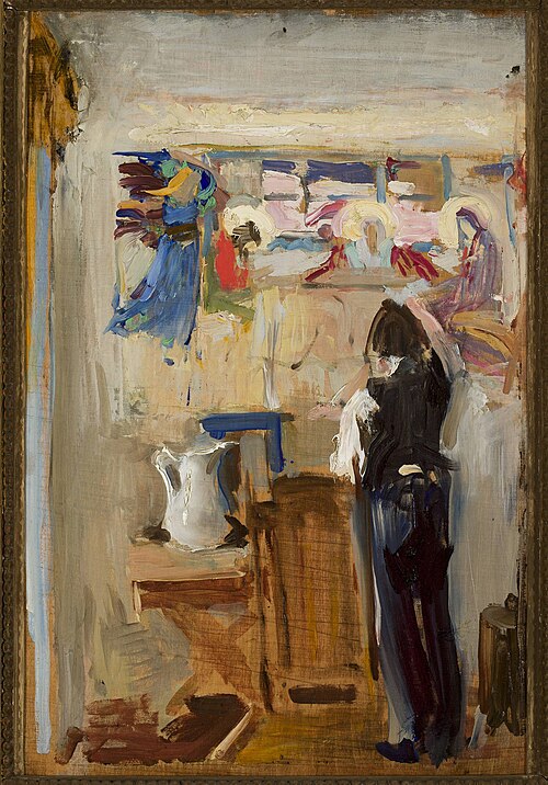 Painter Janusz Nawroczyński in the studio, sketch, 1905, Konrad Krzyżanowski