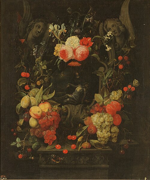 Guirnalda de flores y frutas con la Piedad, 1601, Cornelis van Huynen