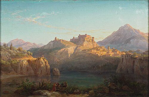 View of Castel Gandolfo and Lake Albano, 1850, Eduard Agricola