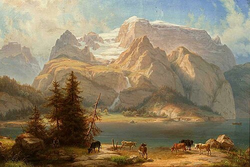 High mountain landscape with shepherd, 1855, Eduard Agricola