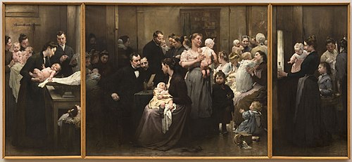 L'Œuvre de la goutte de lait au dispensaire de Belleville (triptyque), 1903, Henri Jules Jean Geoffroy