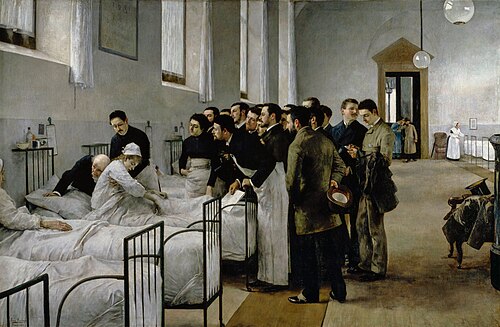 Ein Krankenhaussaal während der Chefarztvisite, 1889, Luis Jiménez Aranda