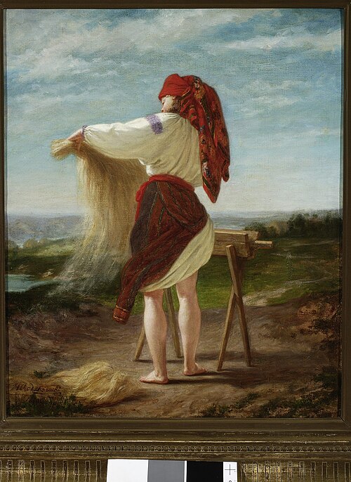 Peasant woman breaking flax, 1859, Henryk Rodakowski