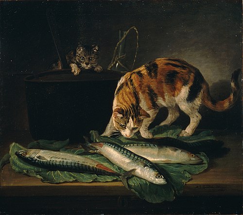 Fish still life with two cats, 1781, Martin Ferdinand Quadal