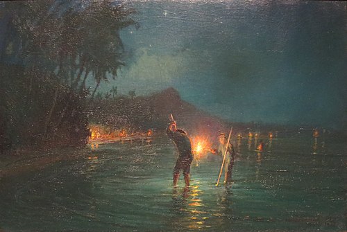 Torchlight Fishing at Waikiki, 1920, David Howard Hitchcock