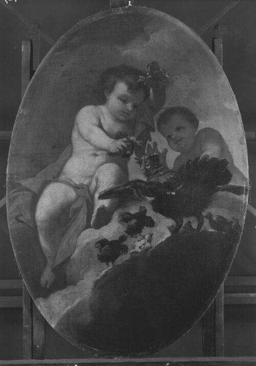 Zwei Genien mit Bruthenne, 1690, Antonio Bellucci