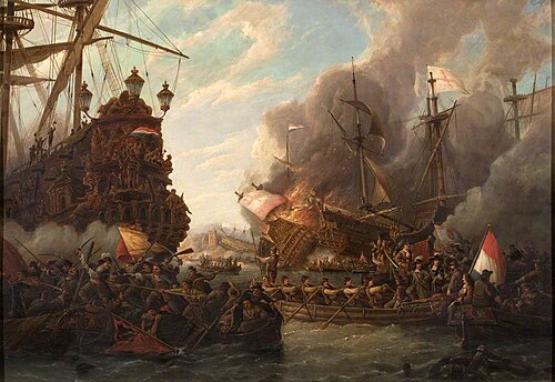 De Ruyter's Raid on the English Ships off Chatham, Kent, 1790, Pieter Cornelis Dommersen